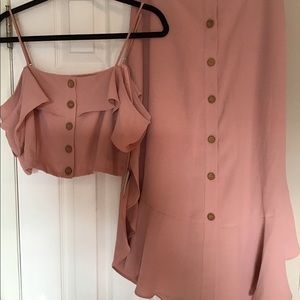 Two Piece spaghetti/ off the shoulder & skirt set